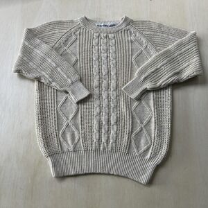 Vintage Scenario Sweater Womens Large Beige Cable Knit Crew Neck Raglan Pullover